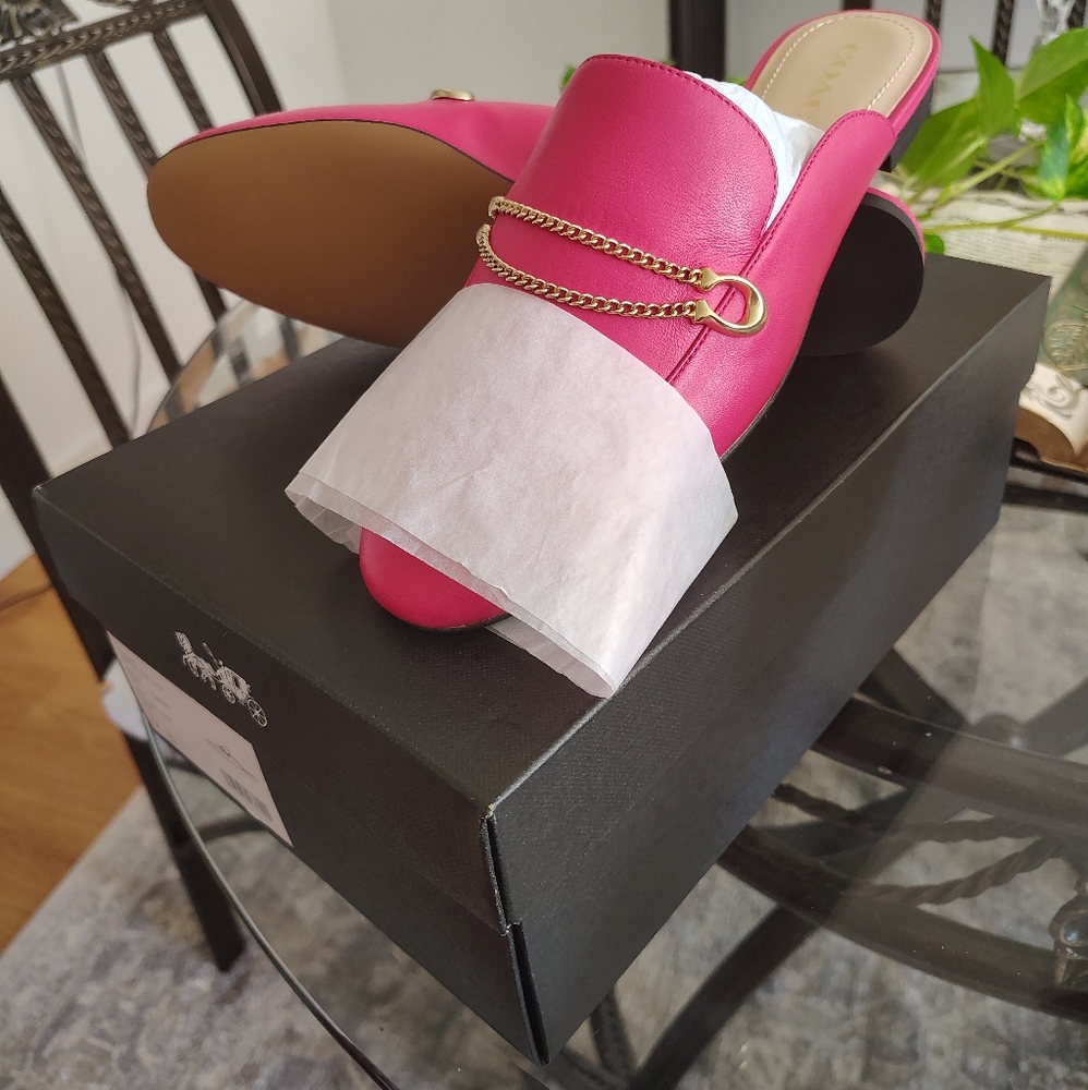 Coach Pink Loafers with Gold Chain